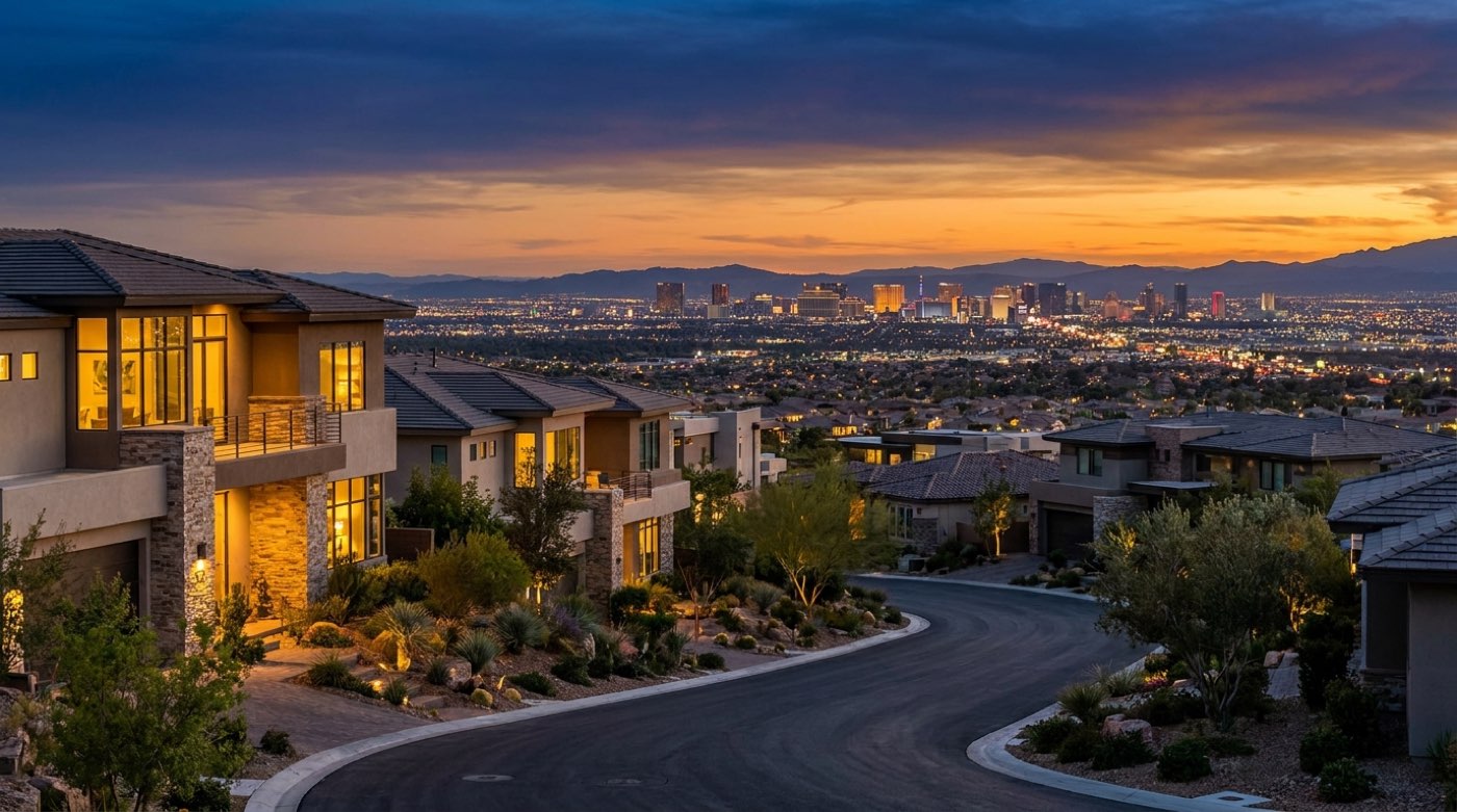 A luxury custom home under construction on a view lot in Las Vegas, illustrating what drives custom home builder cost at the high end