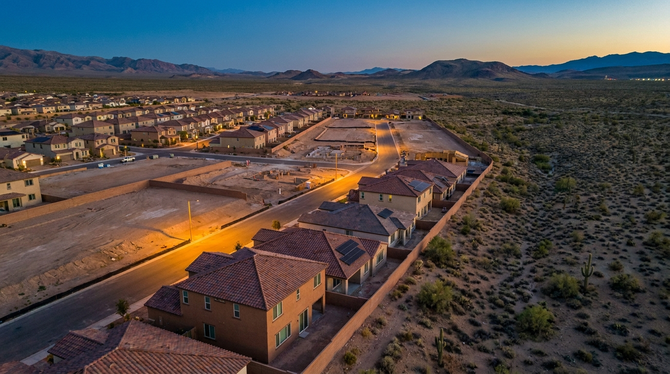 New rooftops at the edge of the southwest valley, where Californians are moving in Las Vegas