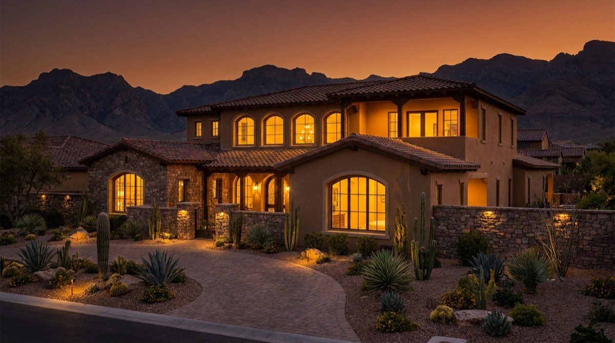 A stately Las Vegas home at dusk